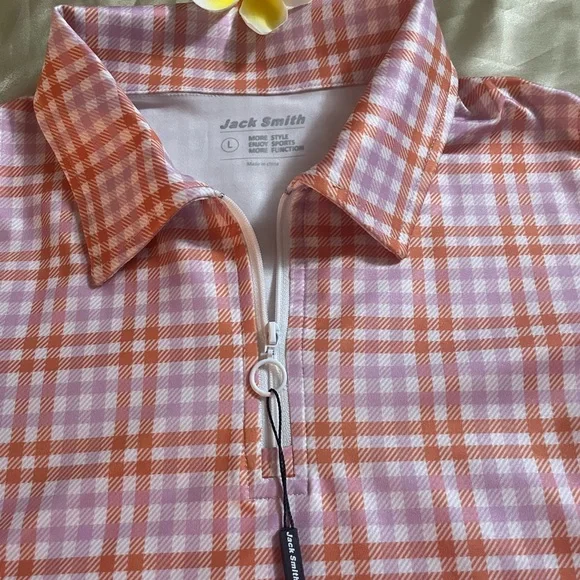 Jack Smith golf shirt, Size Large multi color with front zipper and long sleeves - Picture 2 of 9